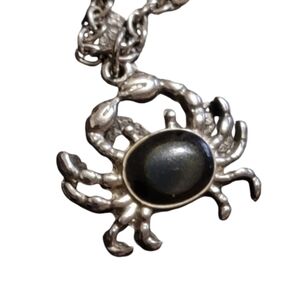 CRAB necklace pendant and chain silver tone necklace 2009 black silver crab